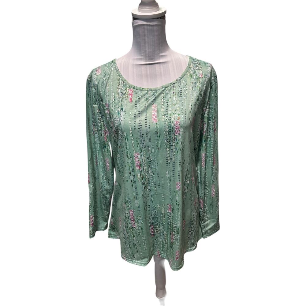 Green Floral Patterned Long Sleeve T-Shirt Size XL NWOT